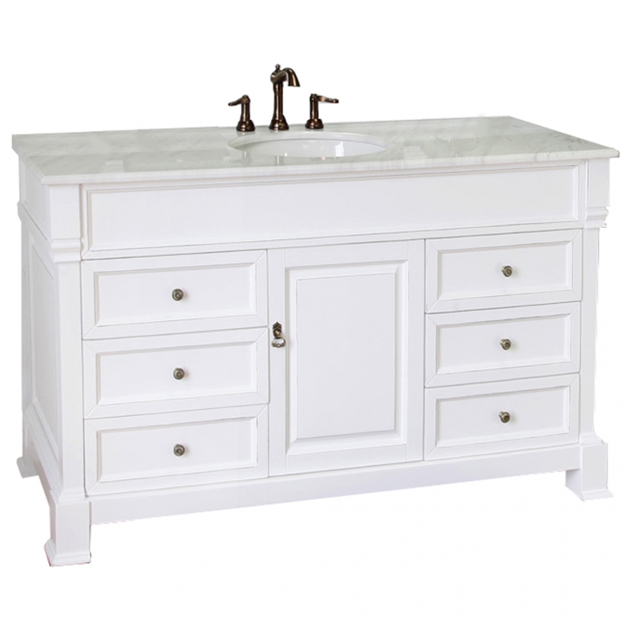 60 Inch Single Sink Bathroom Vanity with White Marble ...