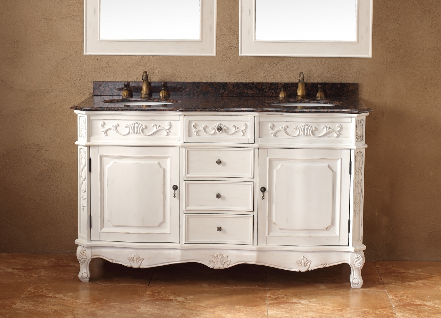 60 Inch Double Sink Bathroom Vanity in Antique White UVJMF206001551960