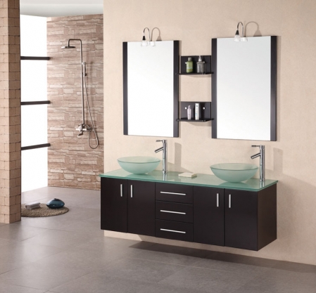 61 Inch Modern Double Vessel Sink Bathroom Vanity In Espresso UVDE00561