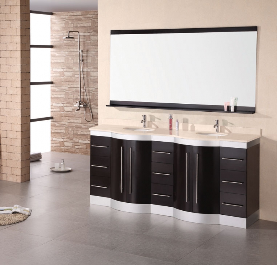 72 Inch Modern Double Sink Bathroom Vanity Withtravertine Countertop Uvde023ttp72 