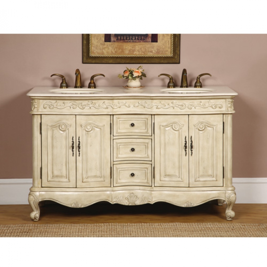 58 Inch Double Sink Bathroom Vanity in Antique White ...