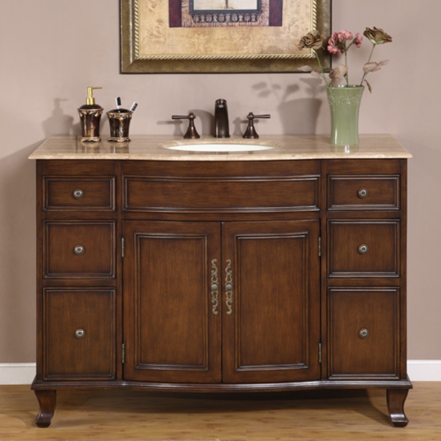 48 Inch Antique Brown Single Sink Bathroom Vanity with Choice of Top