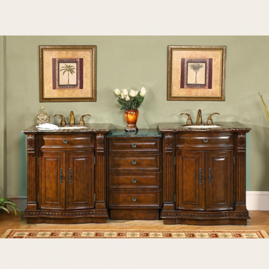 84 Inch Large Double Sink Vanity With Baltic Brown Counter Top UVSR020684