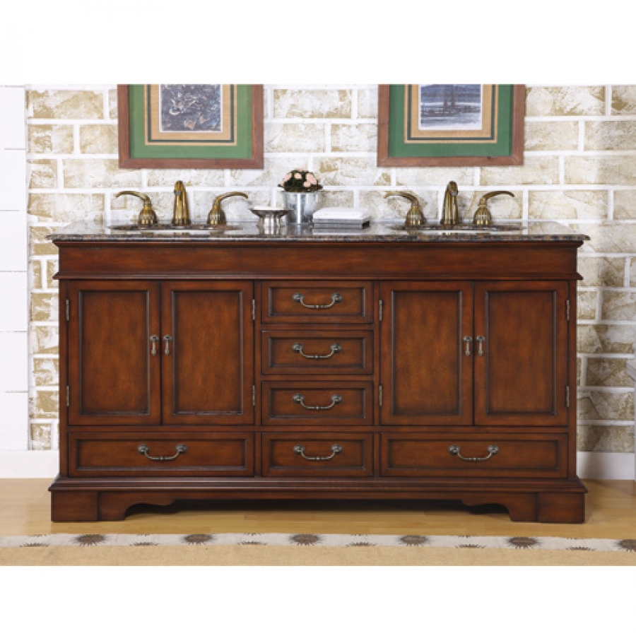 60 Inch Furniture Style Double Sink Vanity with Travertine 