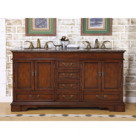 60 Inch Furniture Style Double Sink Vanity with Travertine Top UVSR071560
