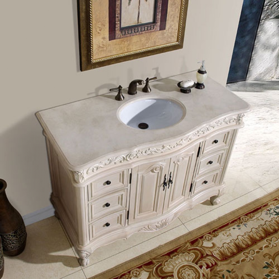 48 Inch Single Sink Vanity with Cream Marfil Counter Top ...