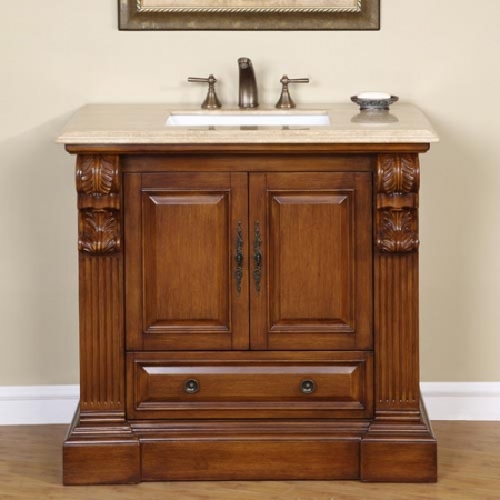 38 Inch Traditional Single Bathroom Vanity with Travertine and 2 Doors
