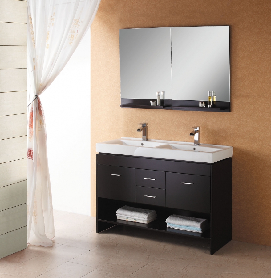 47.2 Inch Modern Double Sink Wall Mount Bathroom Vanity in Espresso