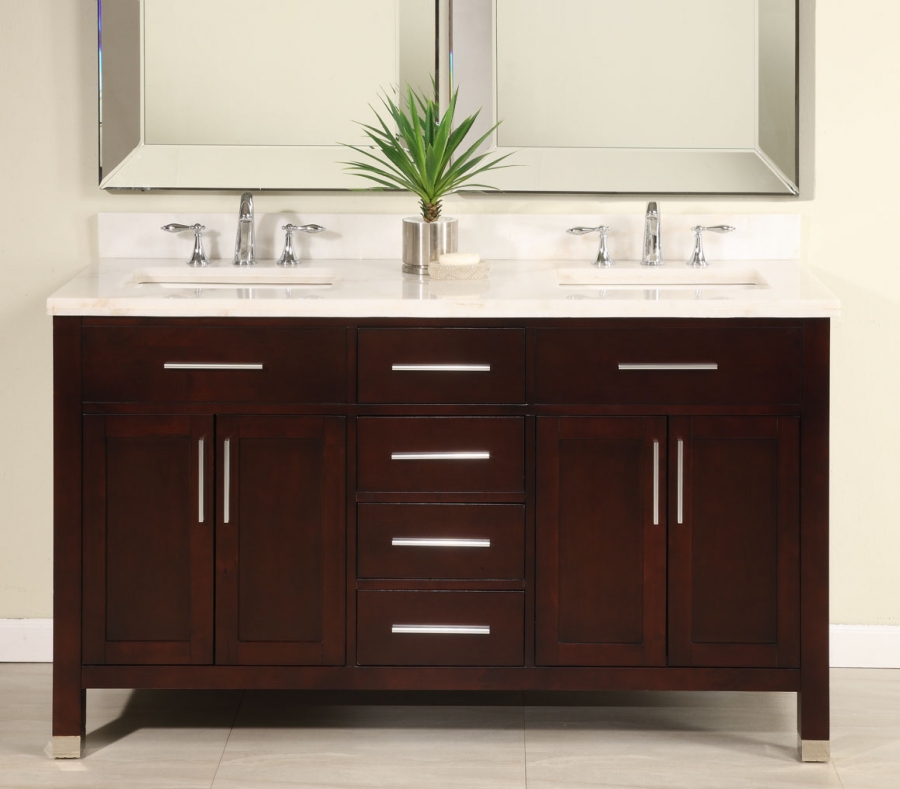 60 Inch Double Sink Modern Dark Cherry Bathroom Vanity with Choice of Counter Top UVEIMO60