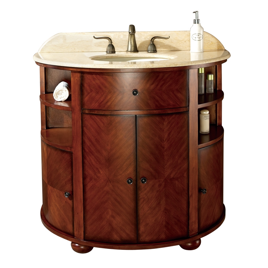 38 Inch Single Sink Bathroom Vanity with Dark Oak Finish and CrËme