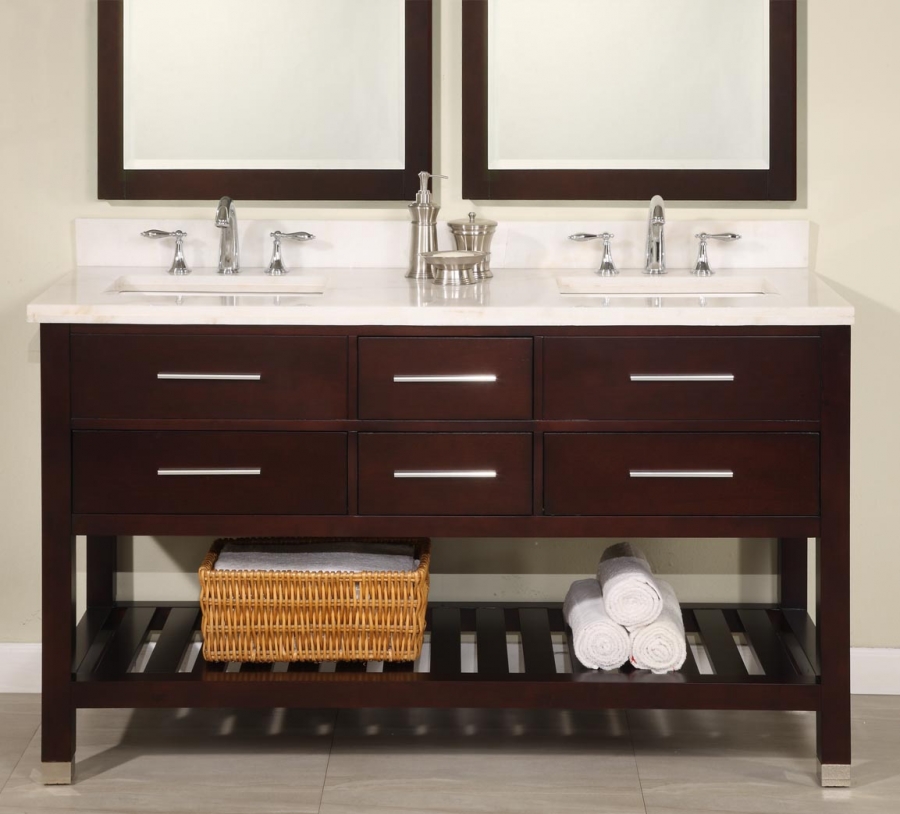 60 Inch Double Sink Modern Cherry Bathroom Vanity with ...