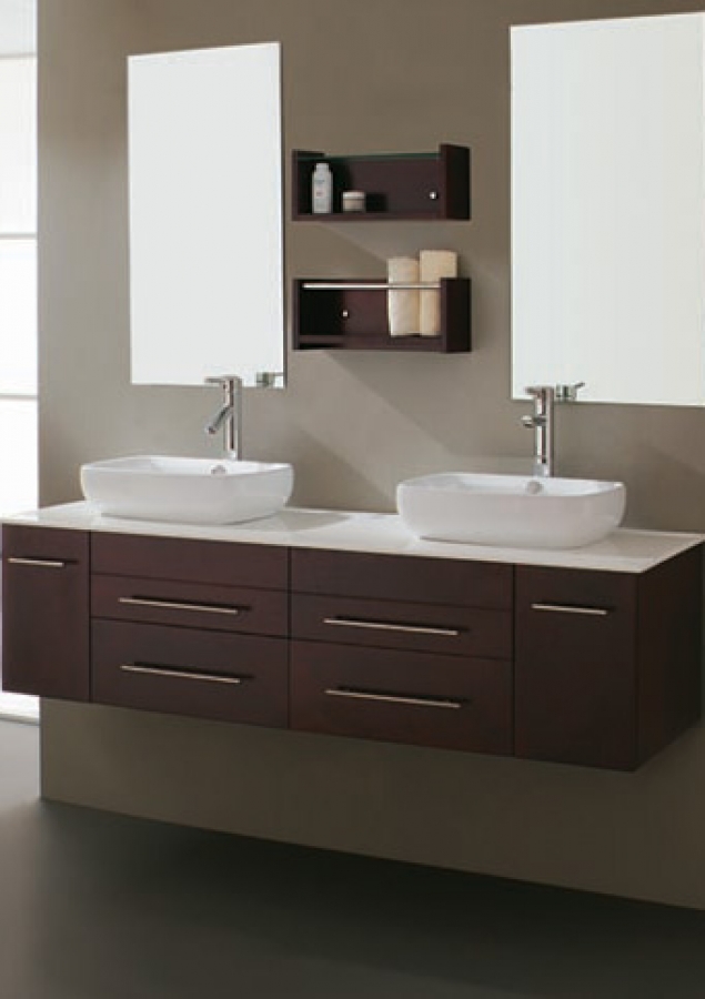59 Inch Modern Double Sink Bathroom Vanity with Vessel