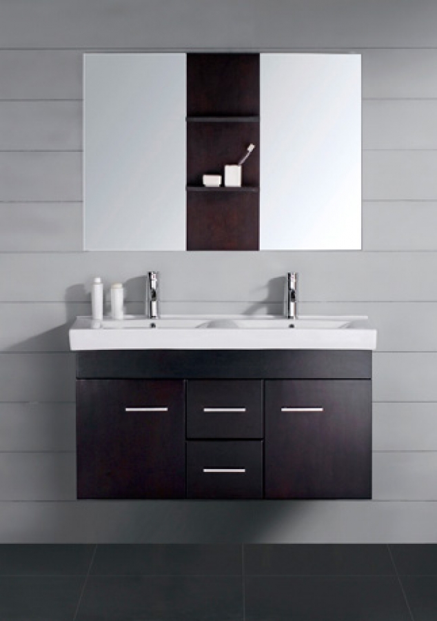 47 Inch Modern Double Sink Bathroom Vanity Espresso with Mirror UVVU306747
