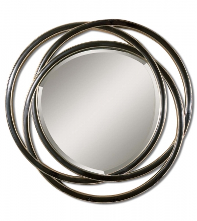 Odalis Matte Black with Silver Leaf Round Mirror