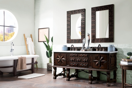 72 Inch Double Sink Bathroom Vanity in Antique Walnut