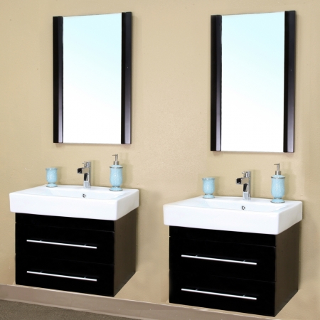 24 Inch Double Sink Wall Mount Bathroom Vanity in Black
