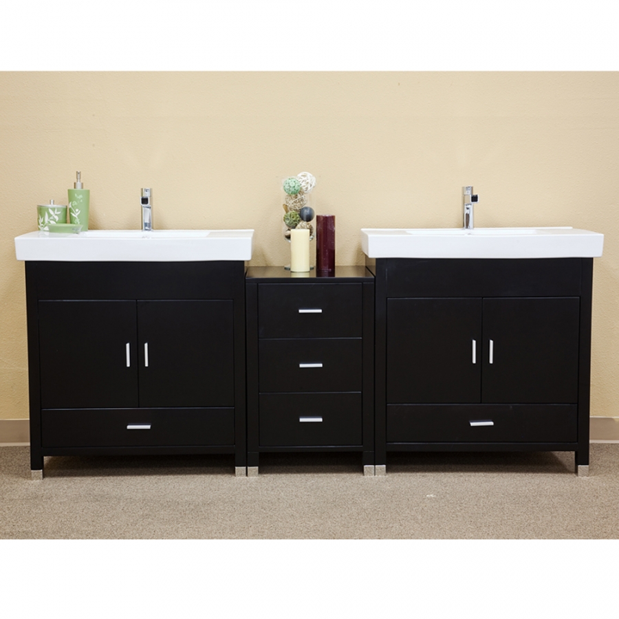 81 Inch Modern Black Double Sink Bathroom Vanity