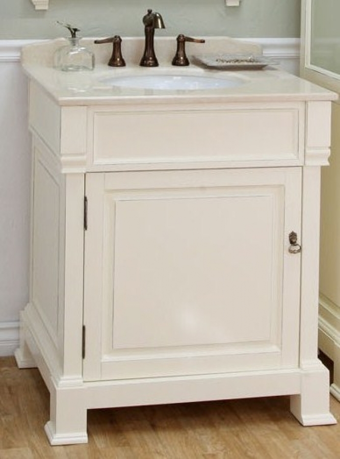 30 Inch White Single Sink Bathroom Vanity With Marble