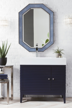 36 Inch Single Sink Bathroom Vanity in Victory Blue with Choice of Solid Surface Top