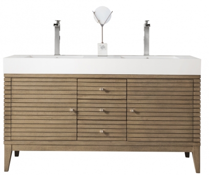 59 Inch Double Sink Bathroom Vanity in Whitewashed Walnut with Electrical Component