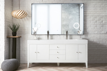 72 Inch Double Sink Bathroom Vanity in Glossy White with Electrical Component