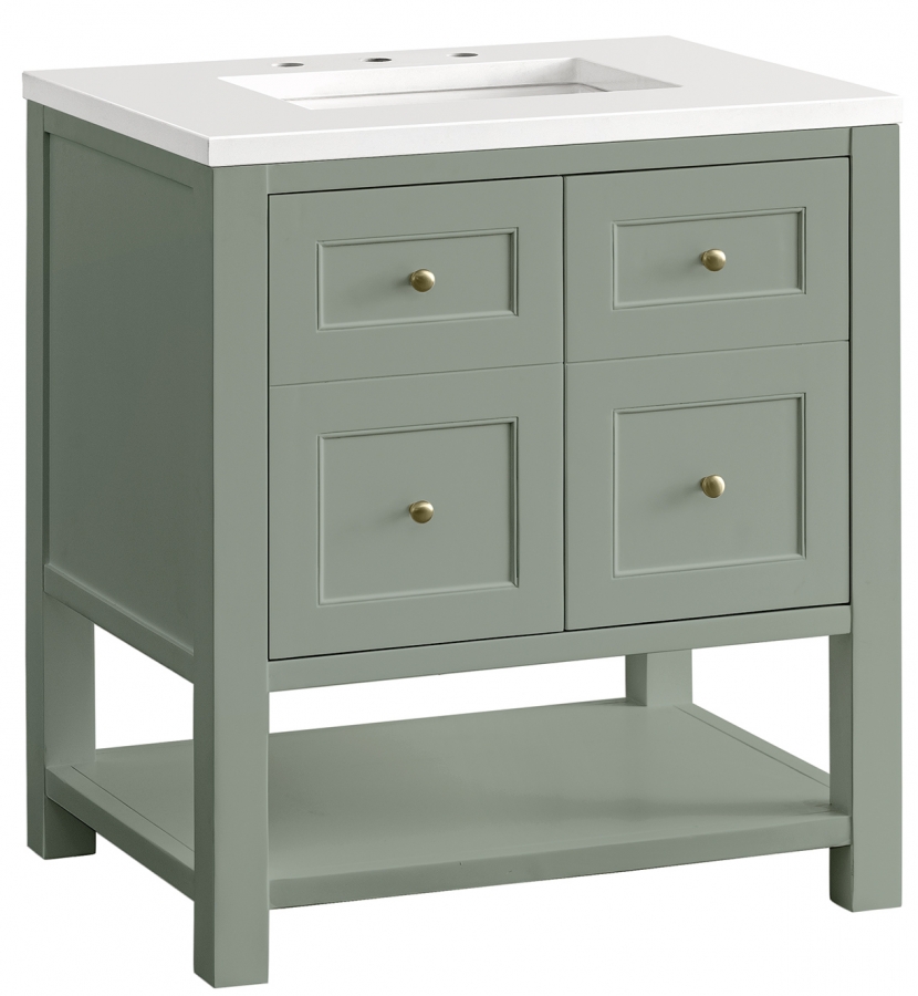 30 Inch Smokey Celadon Single Bathroom Vanity with White Top