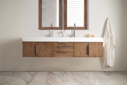 73 Inch Double Sink Bathroom Vanity in Latte Oak with Choice Top