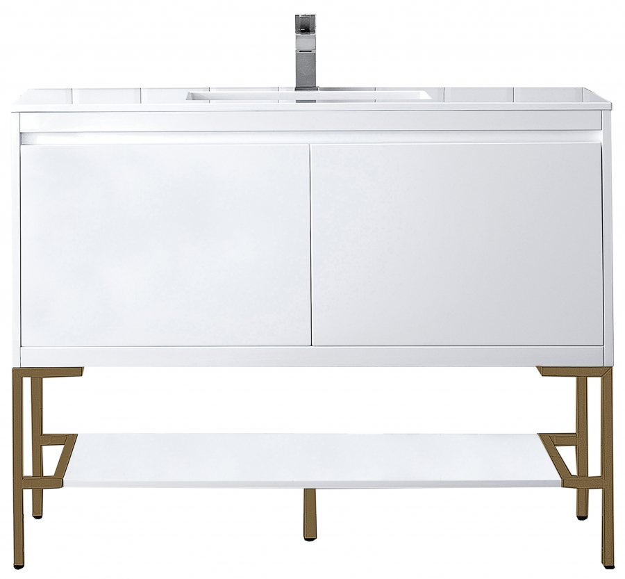 48 Inch White Single Sink Vanity Gold Metal Legs White Top Unique
