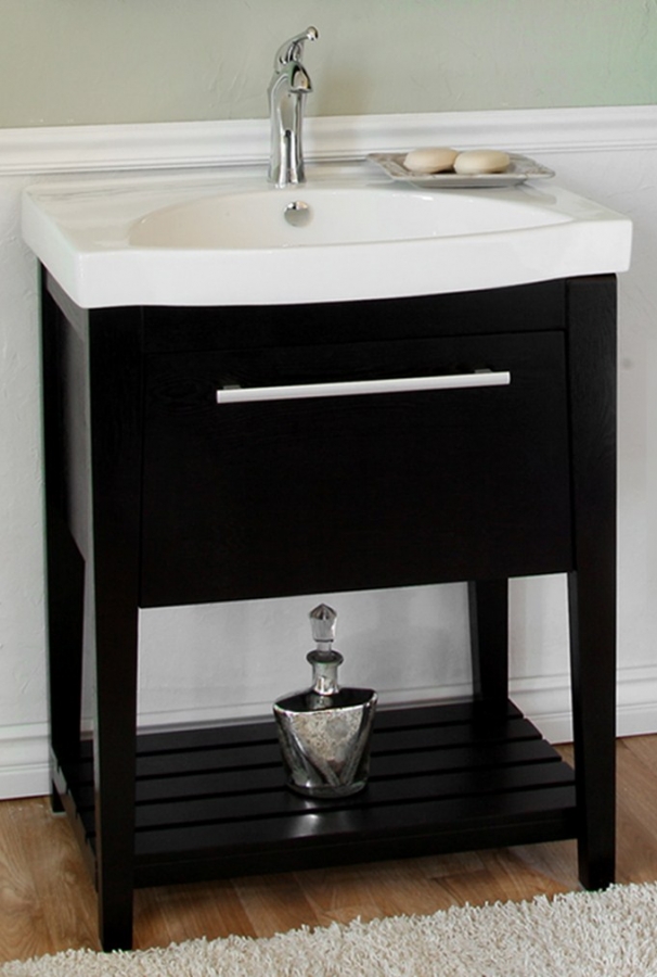 Renovators Supply Small Black & White Bathroom Vanity Cabinet Sink with Faucet and Drain