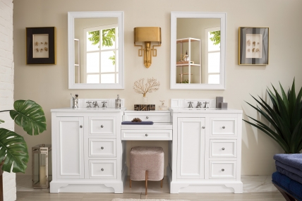 82 Inch Double Sink Bathroom Vanity in White with Makeup Table