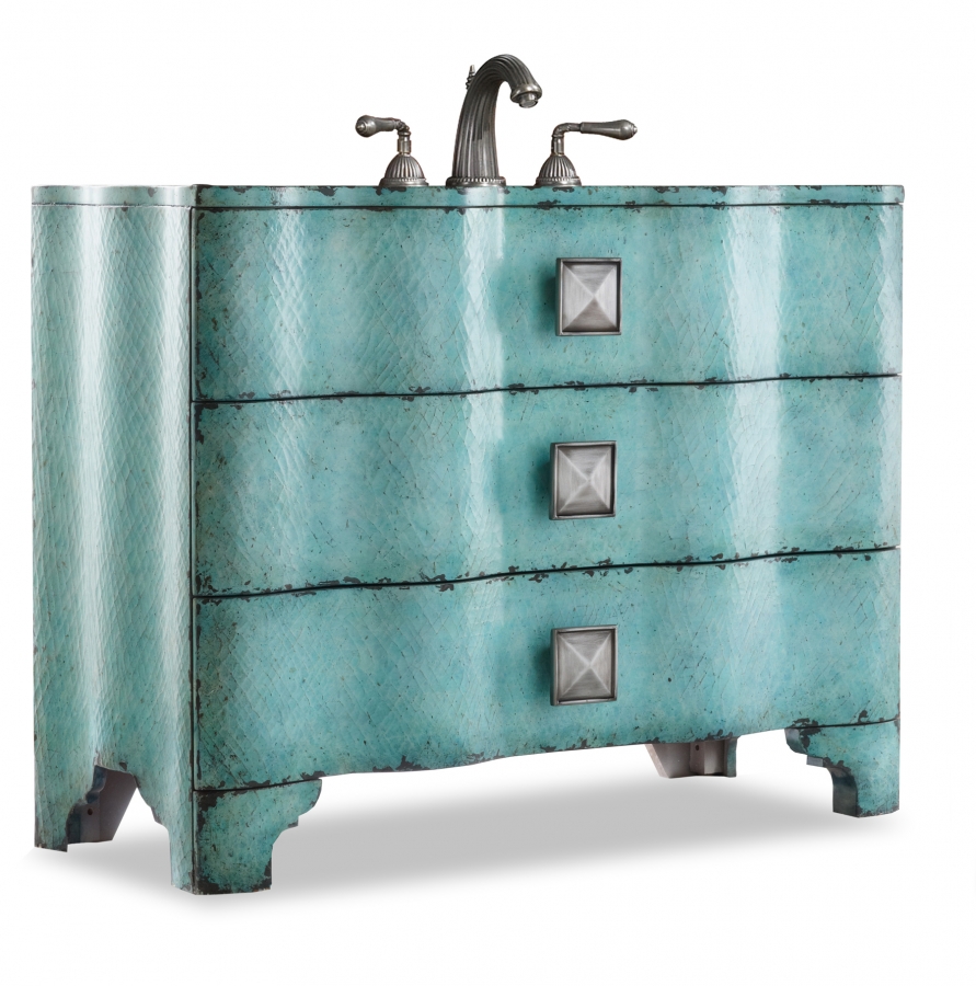 44 Inch Turquoise Single Sink Bathroom Vanity Hand Painted