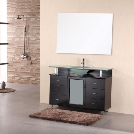 48 Inch Modern Single Sink Bathroom Vanity with Frosted Glass