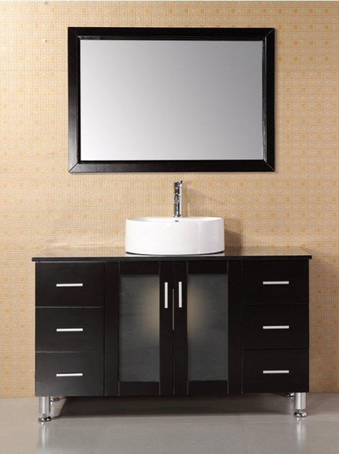 48 Inch Modern Single Bathroom Vanity with Black Glass ...