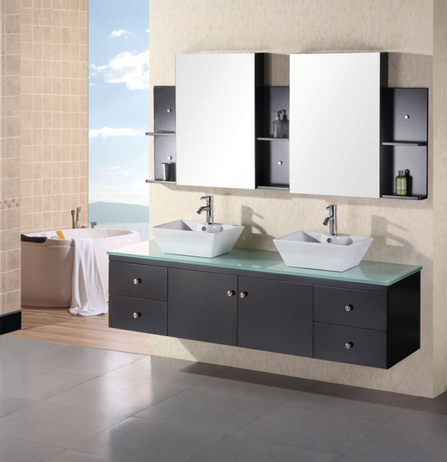 72 Inch Modern Floating Double Vessel Sink Bathroom Vanity