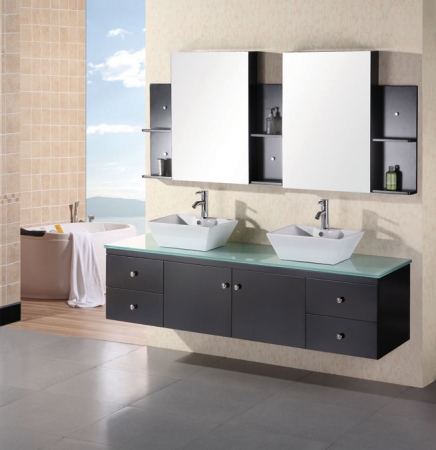 72 Inch Modern Double Vessel Sink Bathroom Vanity with ...