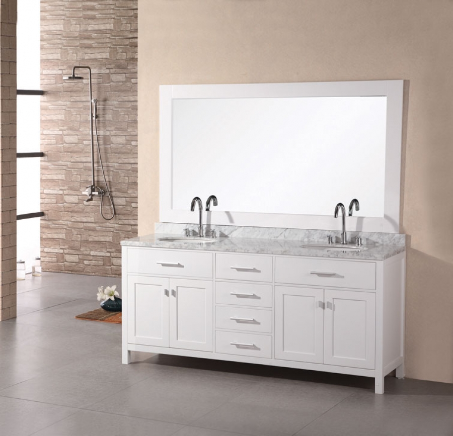 72 Inch Modern Double Sink Bathroom Vanity in Pearl White ...