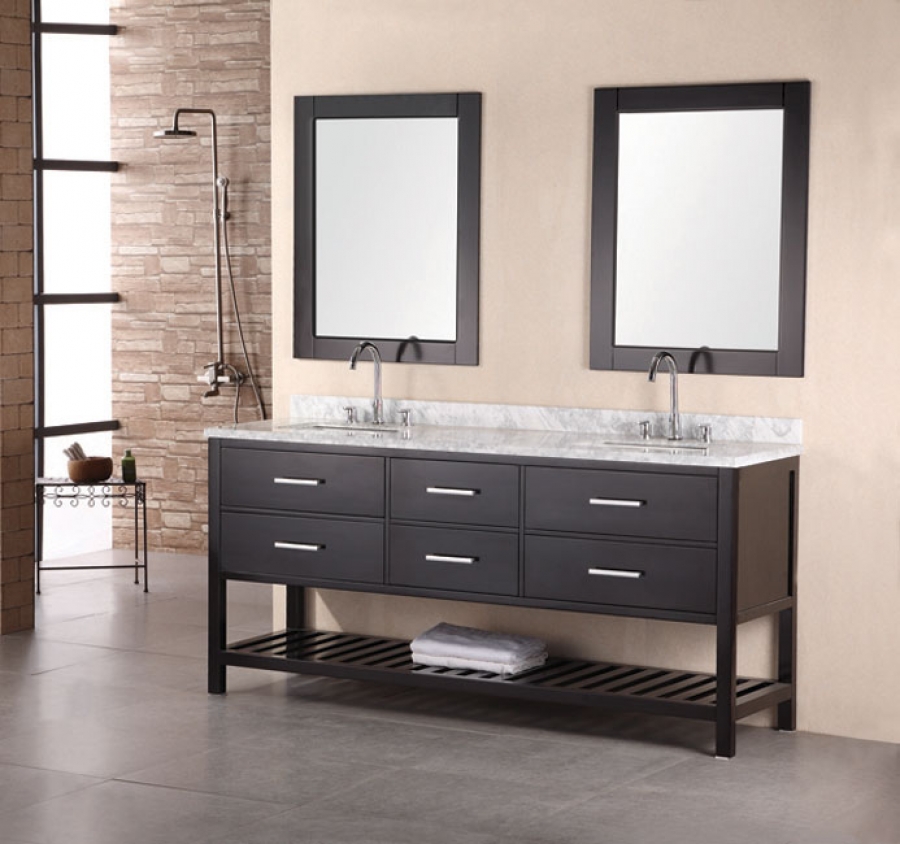 72 Inch Modern White Marble Double Sink Bathroom Vanity in ...