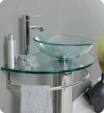29.5 Inch Modern Glass Bathroom Vanity with Frosted Edge Mirror