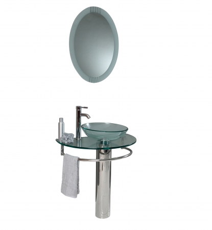 29.5 Inch Modern Glass Bathroom Vanity with Frosted Edge Mirror