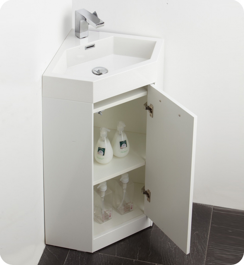 18 inch small white modern corner bathroom vanity