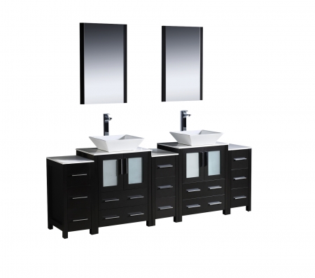 84 Inch Double Vessel Sink Bathroom Vanity with Side Cabinets