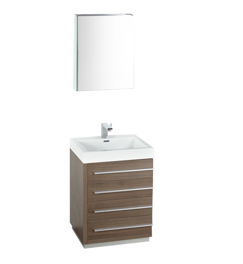 24 Inch Gray Oak Modern Bathroom Vanity Medicine Cabinet