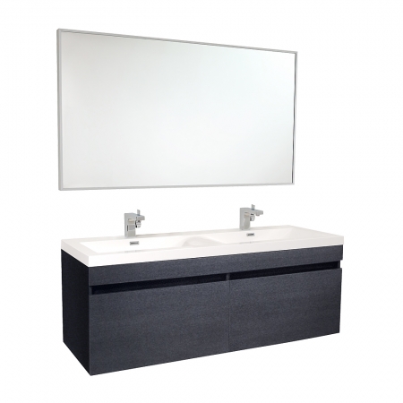 56.5 Inch Black Double Sink Bath Vanity with Mirror