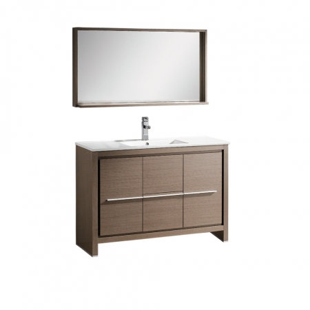 47.5 Inch Single Sink Bathroom Vanity in Gray Oak with Matching Mirror