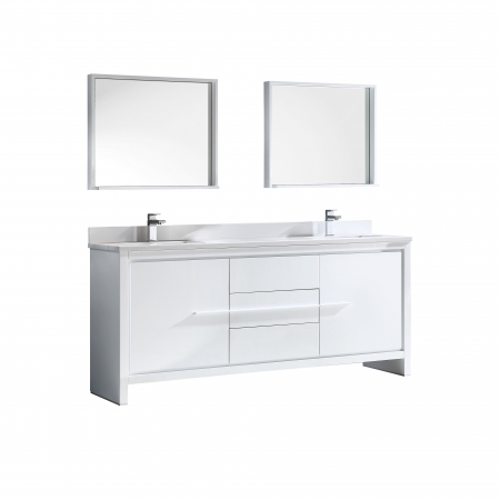 72 Inch White Modern Double Sink Bathroom Vanity