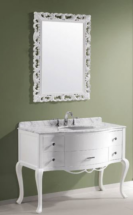 48 Inch Single Sink Vanity With White Finish and Italian Carrera Marble ...