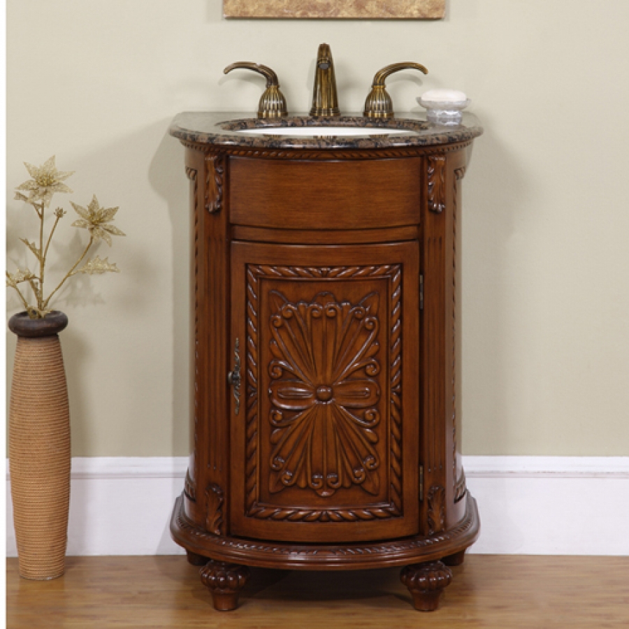 Silkroad Exclusive 24 Baltic Brown Granite Top Single Sink Bathroom Vanity - HYP-0135-BB-UIC-24