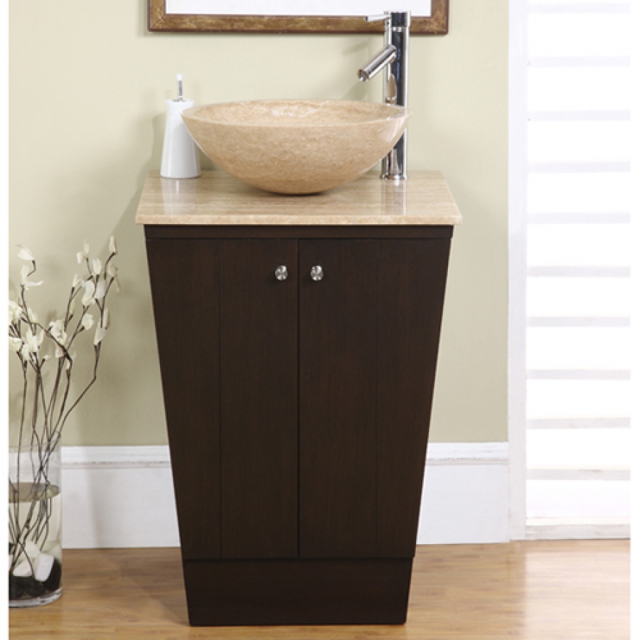 Silkroad Exclusive 22-inch Travertine Top Single Sink Bathroom Vanity, Included