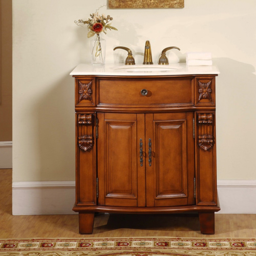 single bathroom sink with cabinet