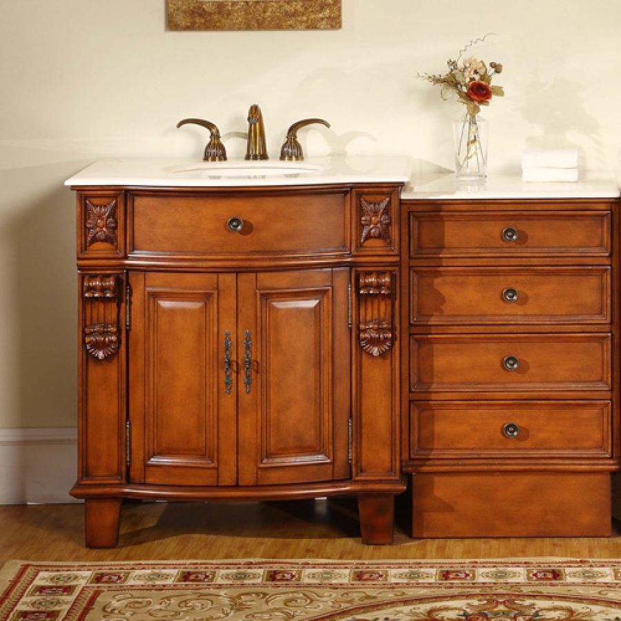 53 Inch Large Single Sink Bathroom Vanity With Marble